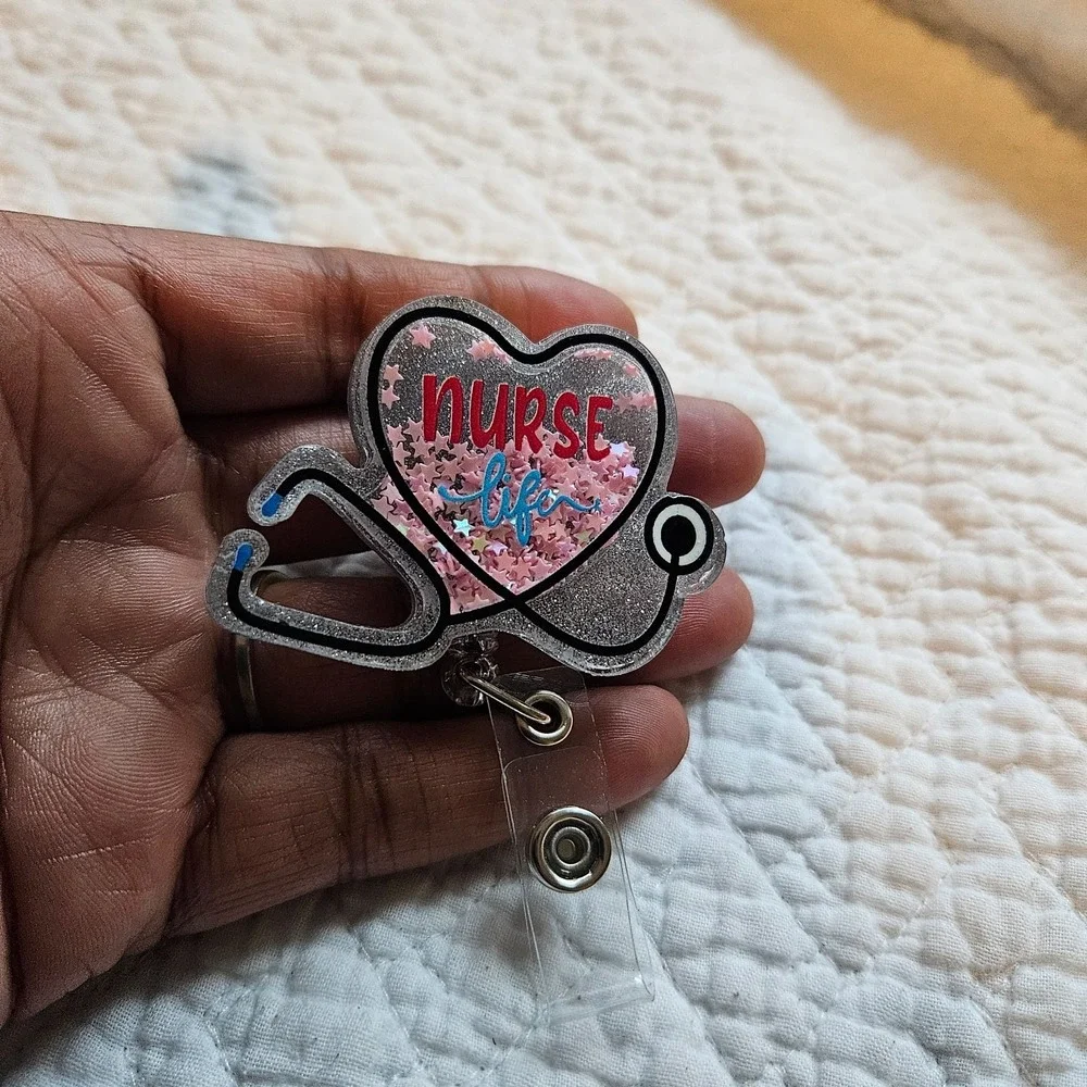NURSE Retractable Pink Reel ID‎ Badge Holder (Nurse Life)